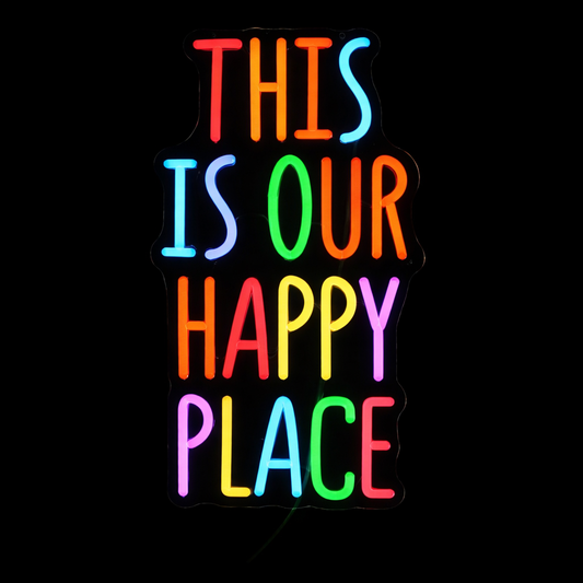 This Is Our Happy Place LED Neon Sign Colorful Quote Light for Home Wall Decor