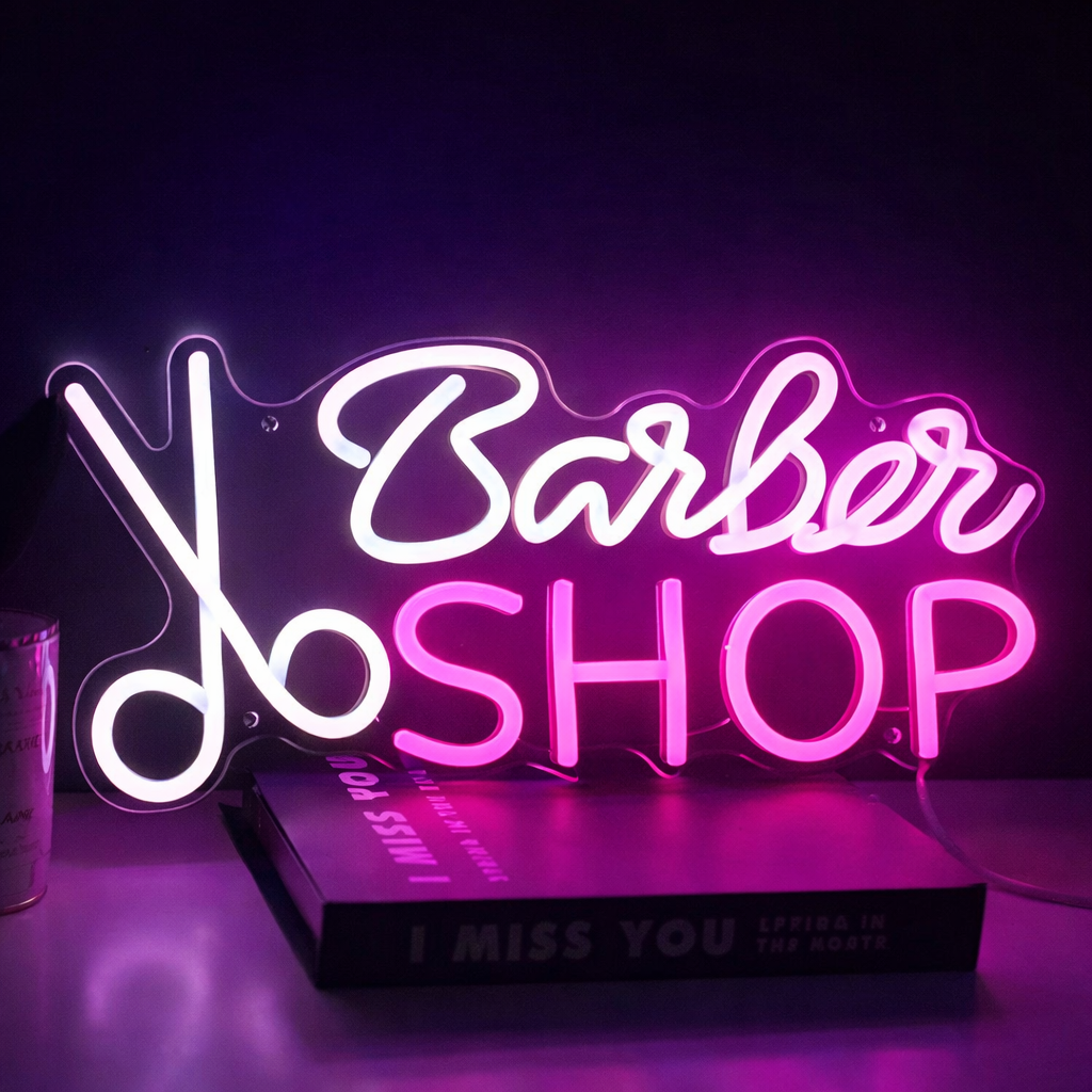 Barber Shop Neon Sign with Scissors for Hair Salon Wall Decor