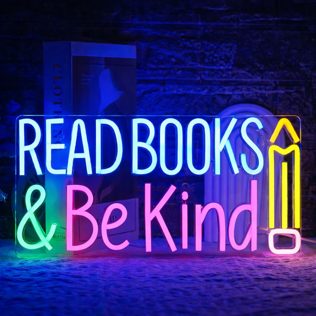 Personalized Classroom Read Books Be Kind LED Neon Sign with Pencil for Kids Room Decor