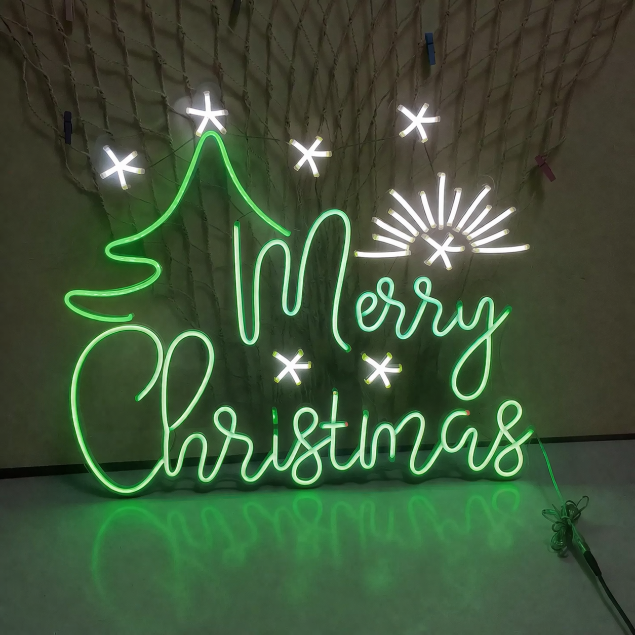 LED Merry Christmas Neon Sign with Tree and Snowflakes