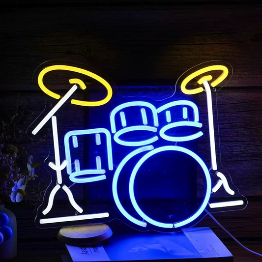 Drum Set LED Neon Sign Drum Kit Neon Light for Music Room Studio Bar Decor
