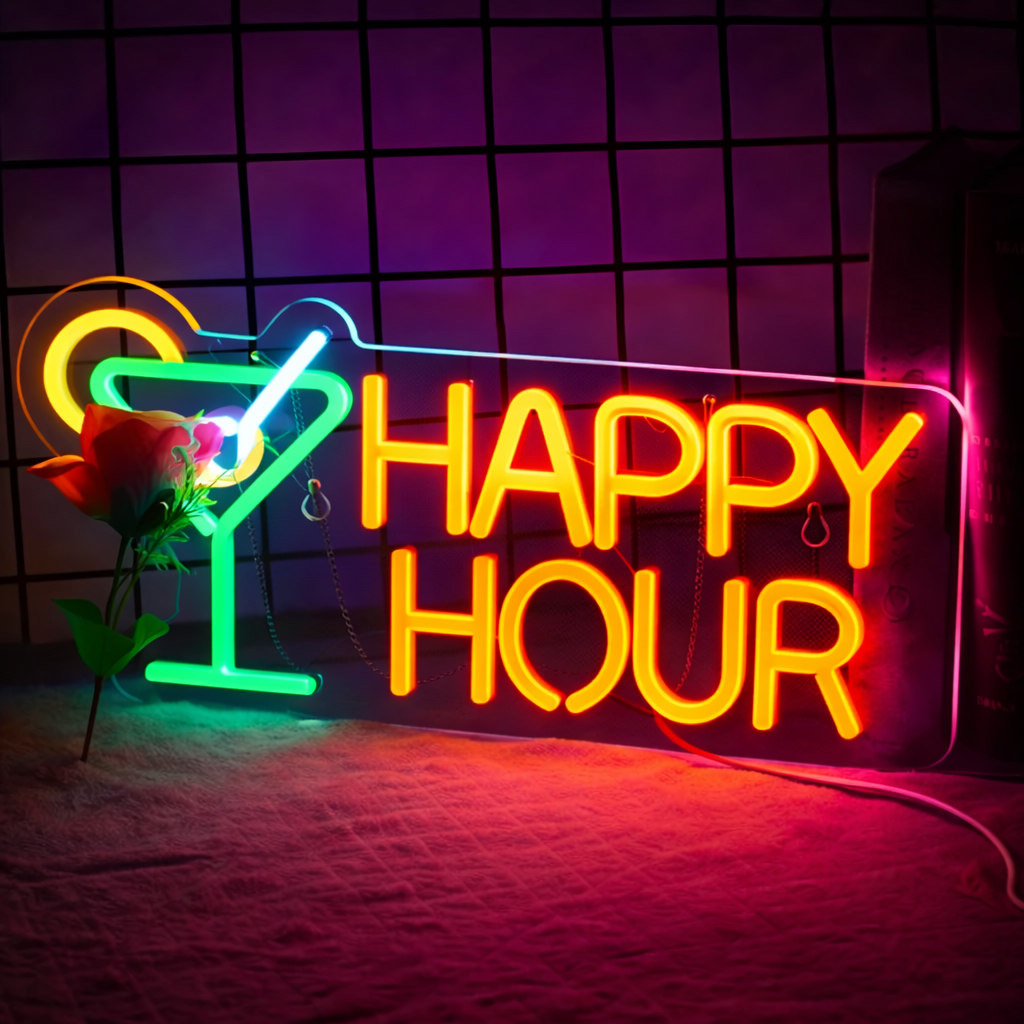 Happy Hour Cocktail LED Neon Sign for Bar Pub Home Bar Wall Decor Light