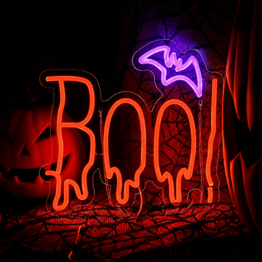 Boo Drip LED Neon Sign Halloween Bat Neon Light Wall Decor for Bedroom Party Bar