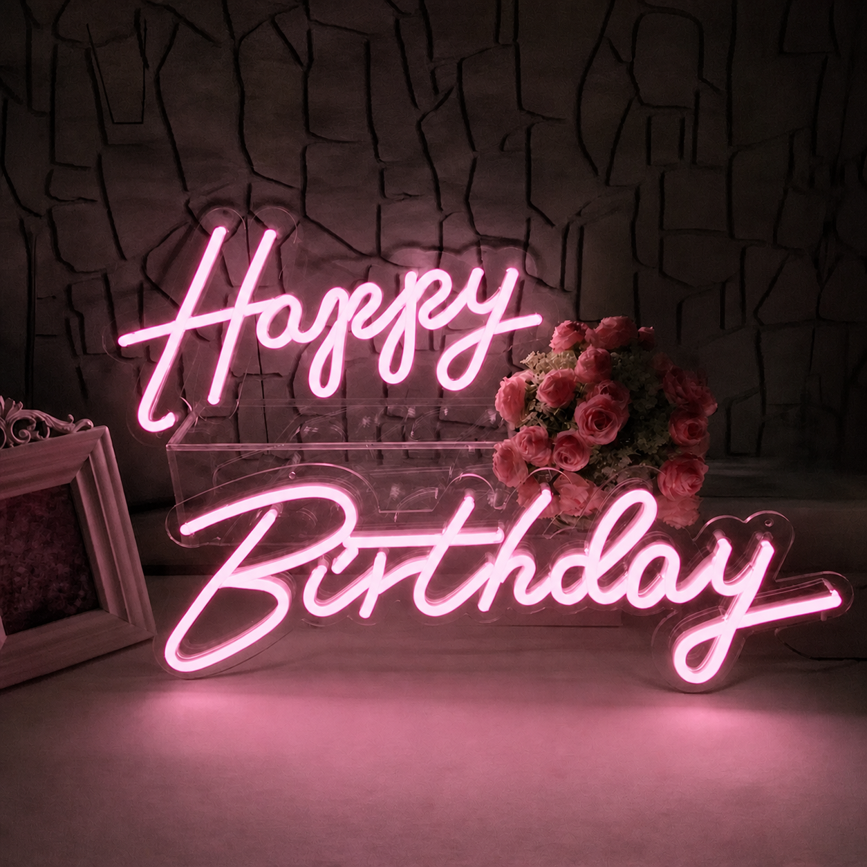 Happy Birthday LED Neon Sign White Script Neon Light Party Decoration for Birthday Event Backdrop Decor