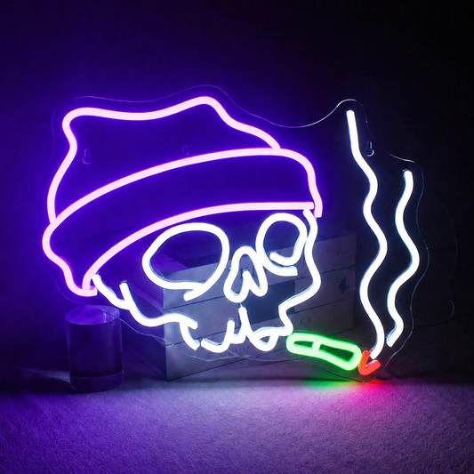 Skull Smoking LED Neon Sign Beanie Skull Neon Light Wall Decor for Gaming Room Bar