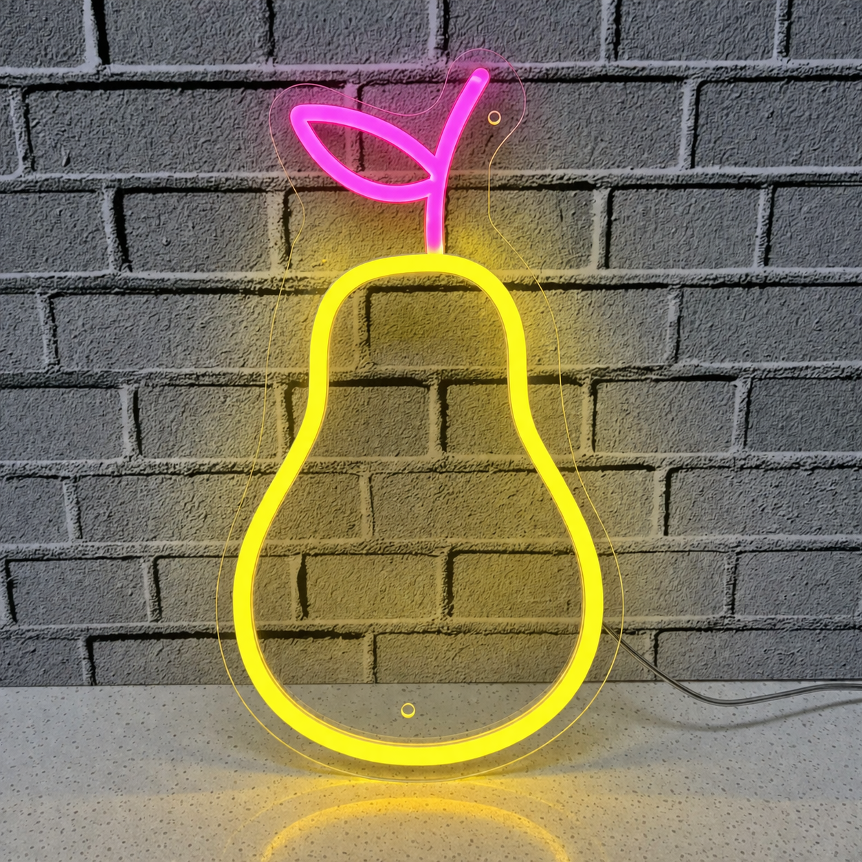 Pear LED Neon Sign Yellow Fruit Neon Light with Green Leaf for Kitchen Bar Wall Decor