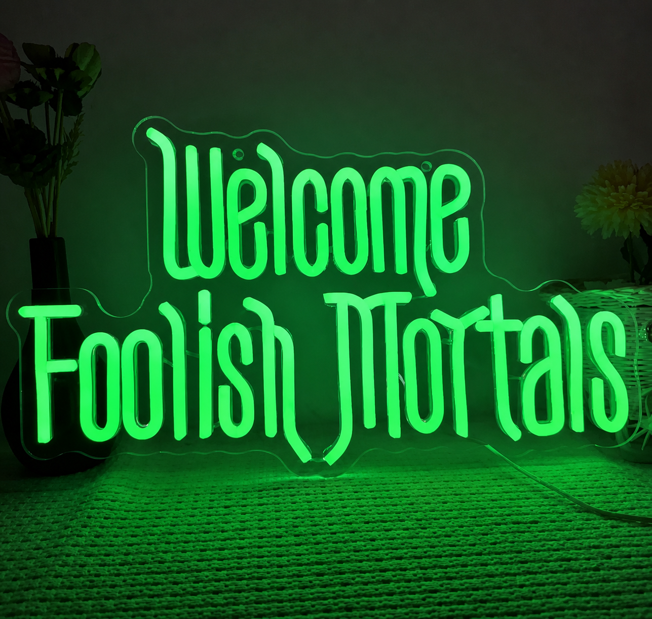 Welcome Foolish Mortals LED Neon Sign Halloween Purple Neon Light Wall Decor