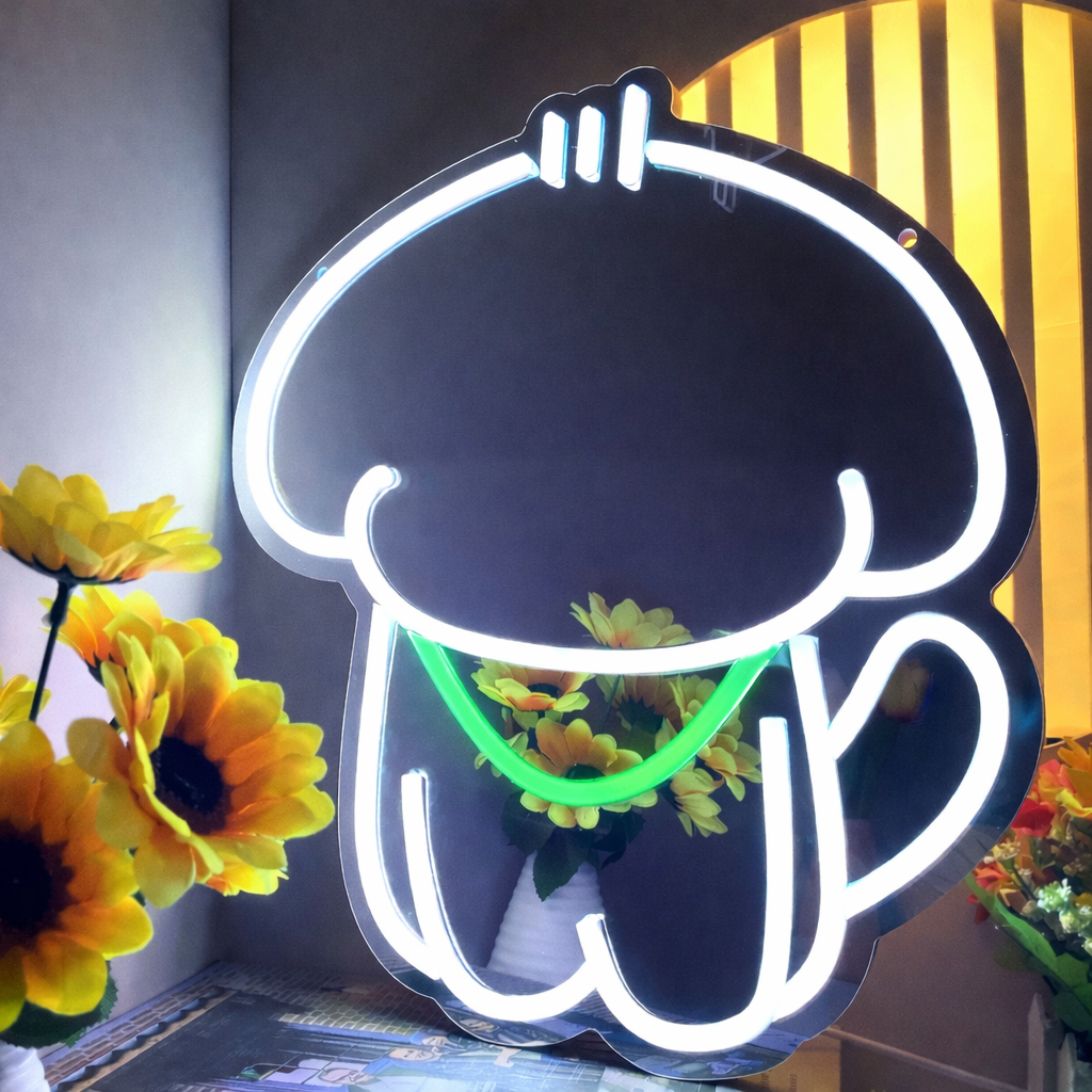 Cute Cartoon Bear LED Neon Mirror Sign for Kids Room Bedroom Wall Decor