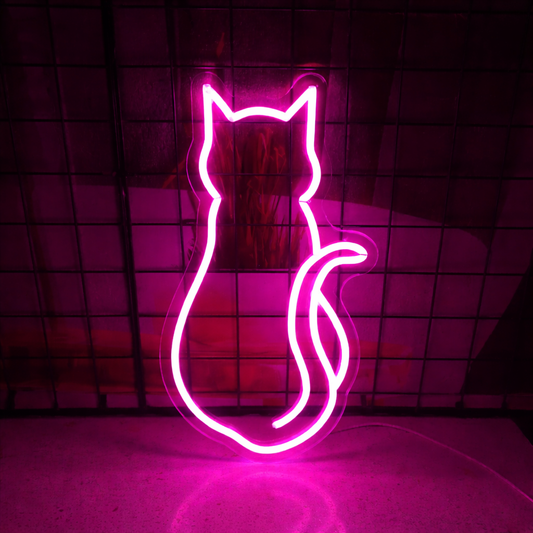 Pink Cat LED Neon Sign for Bedroom, Desk & Aesthetic Room Decor