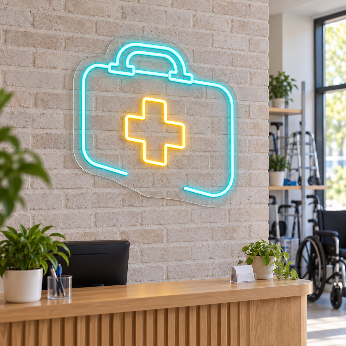 First Aid Kit LED Neon Sign for Medical Supply Shops - interior setting