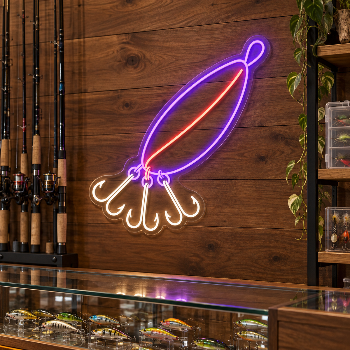 Fishing Lure LED Neon Sign for Fishing Shops - interior setting