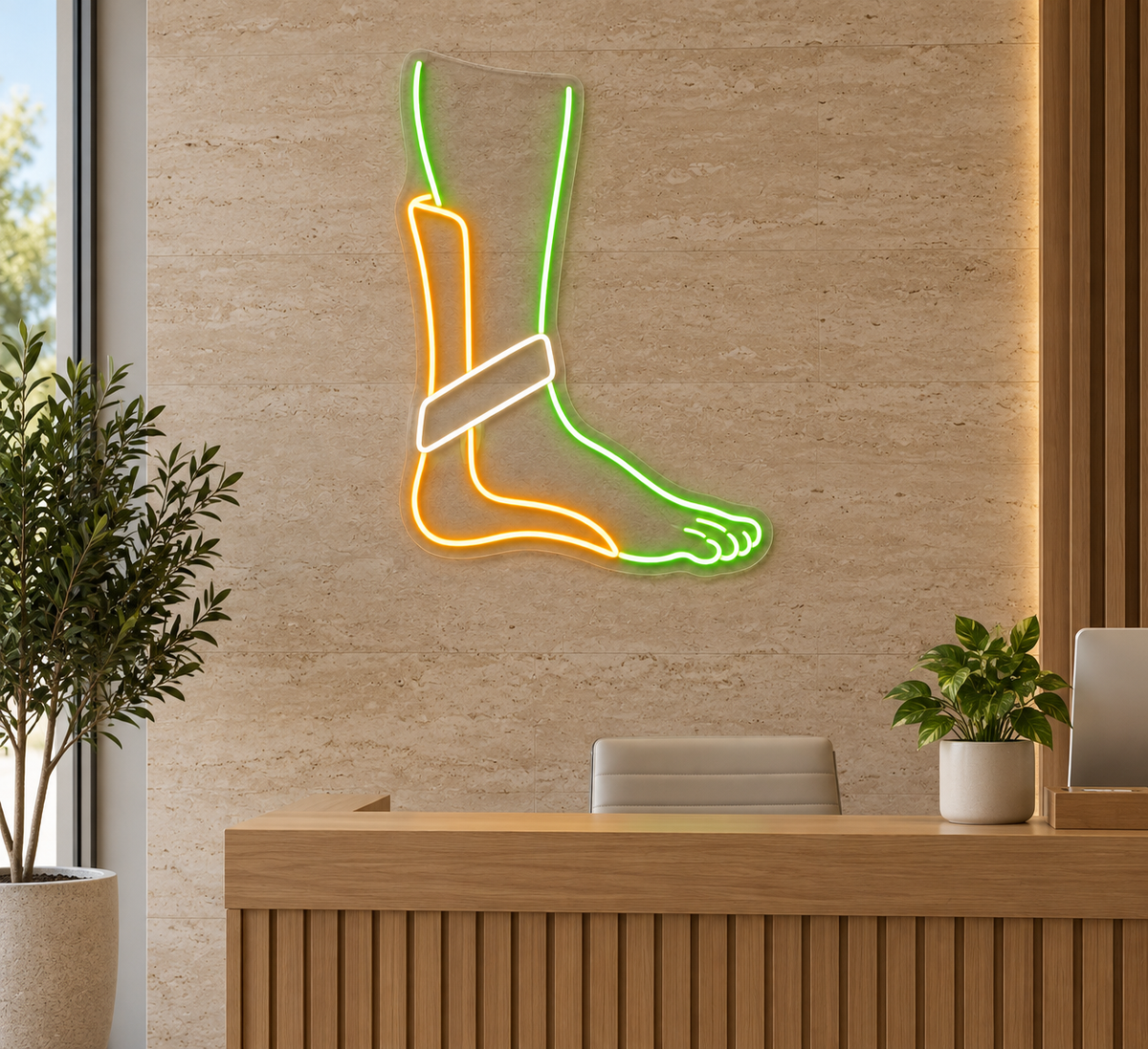 Foot & Ankle Brace LED Neon Sign for Podiatry Clinics - interior setting