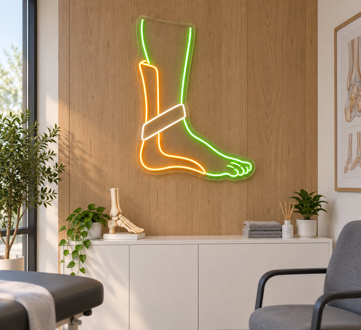 Foot & Ankle Brace LED Neon Sign for Podiatry Clinics - interior setting