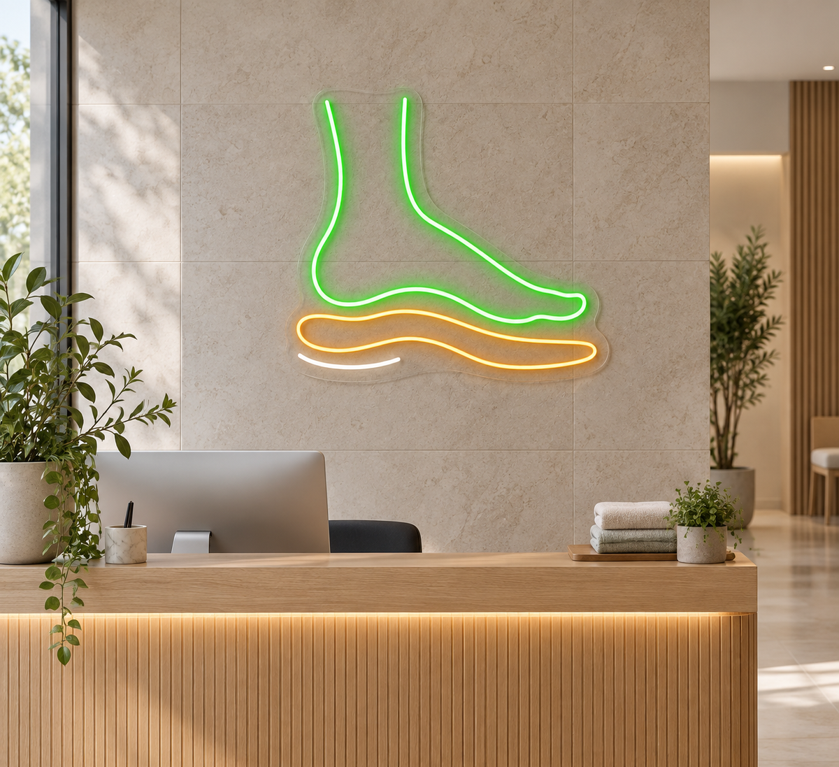 Foot & Insole LED Neon Sign for Podiatry Clinics - interior setting