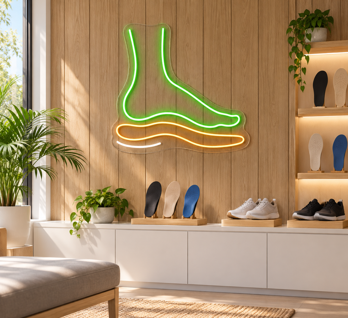 Foot & Insole LED Neon Sign for Podiatry Clinics - interior setting