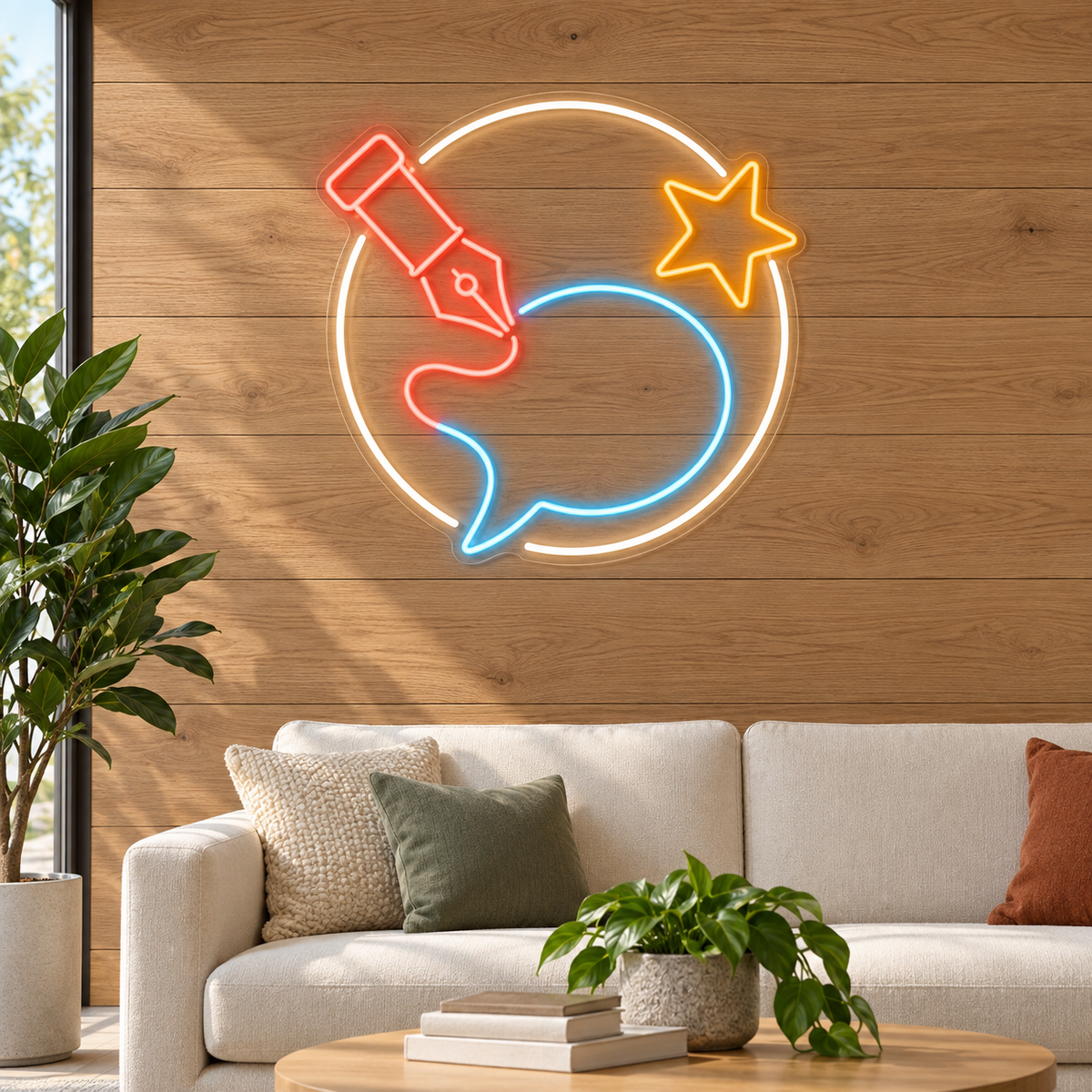 Pen & Speech Bubble LED Neon Sign for Marketing Agencies - interior setting