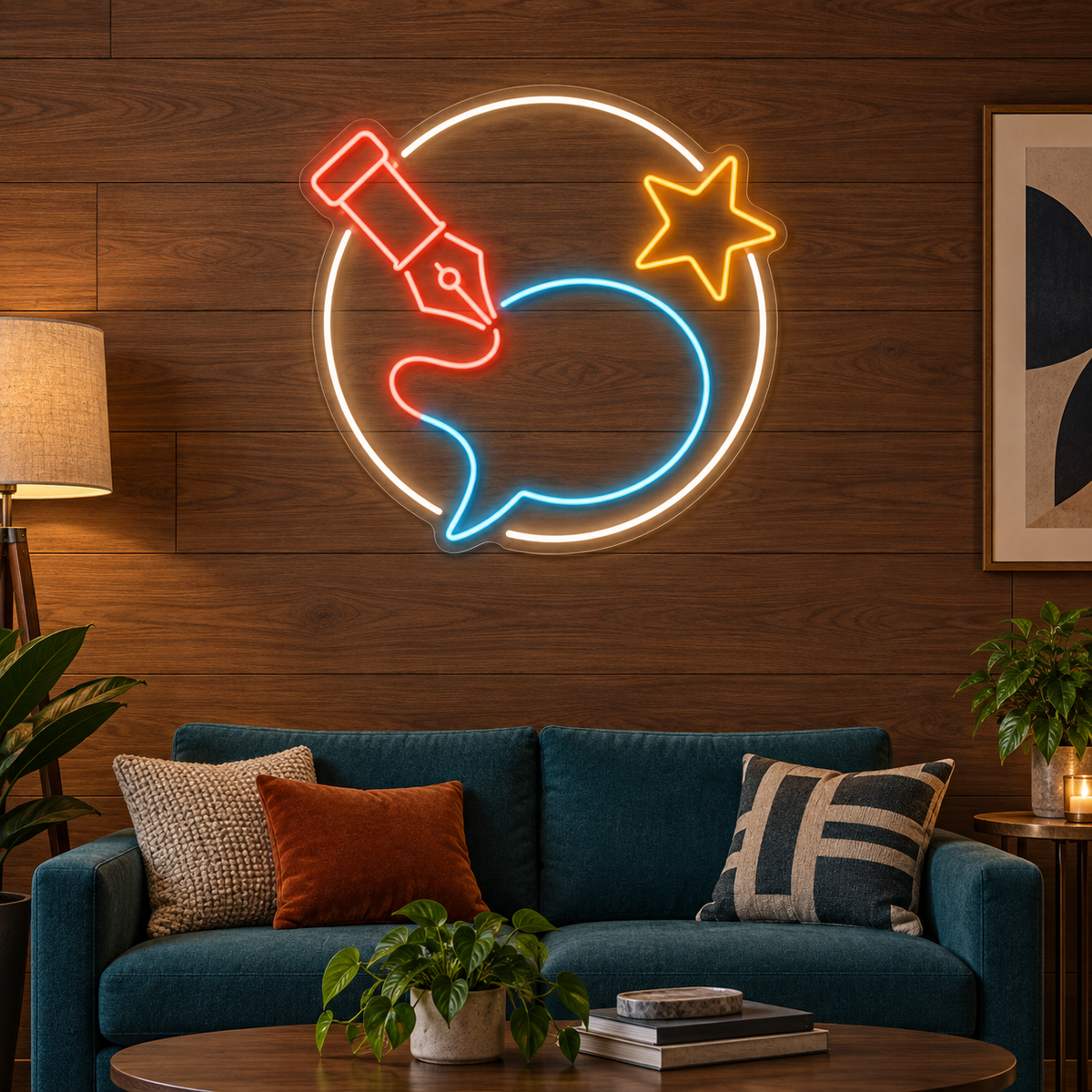 Pen & Speech Bubble LED Neon Sign for Marketing Agencies - interior setting