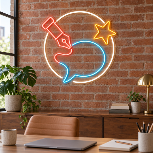 Pen & Speech Bubble LED Neon Sign for Marketing Agencies - interior setting