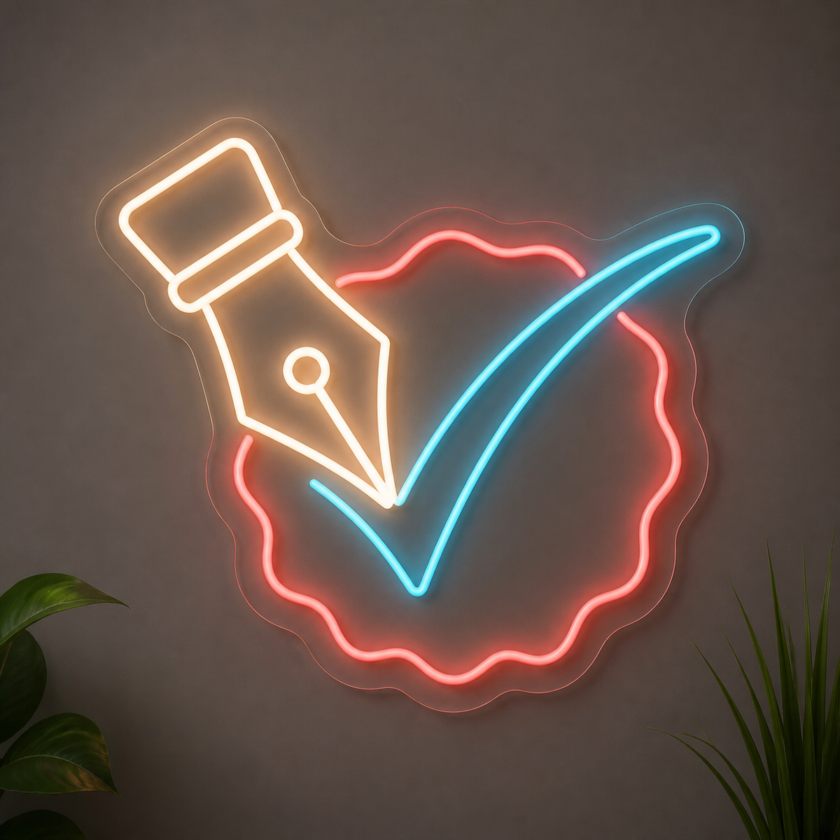 Fountain Pen & Checkmark LED Neon Sign for Notary Offices - design reference
