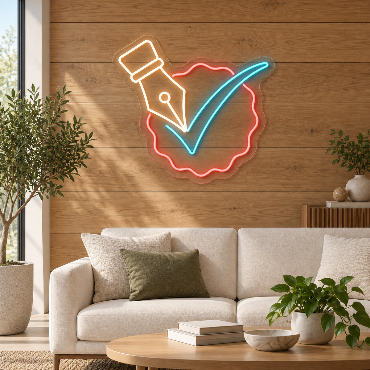 Fountain Pen & Checkmark LED Neon Sign for Notary Offices - interior setting