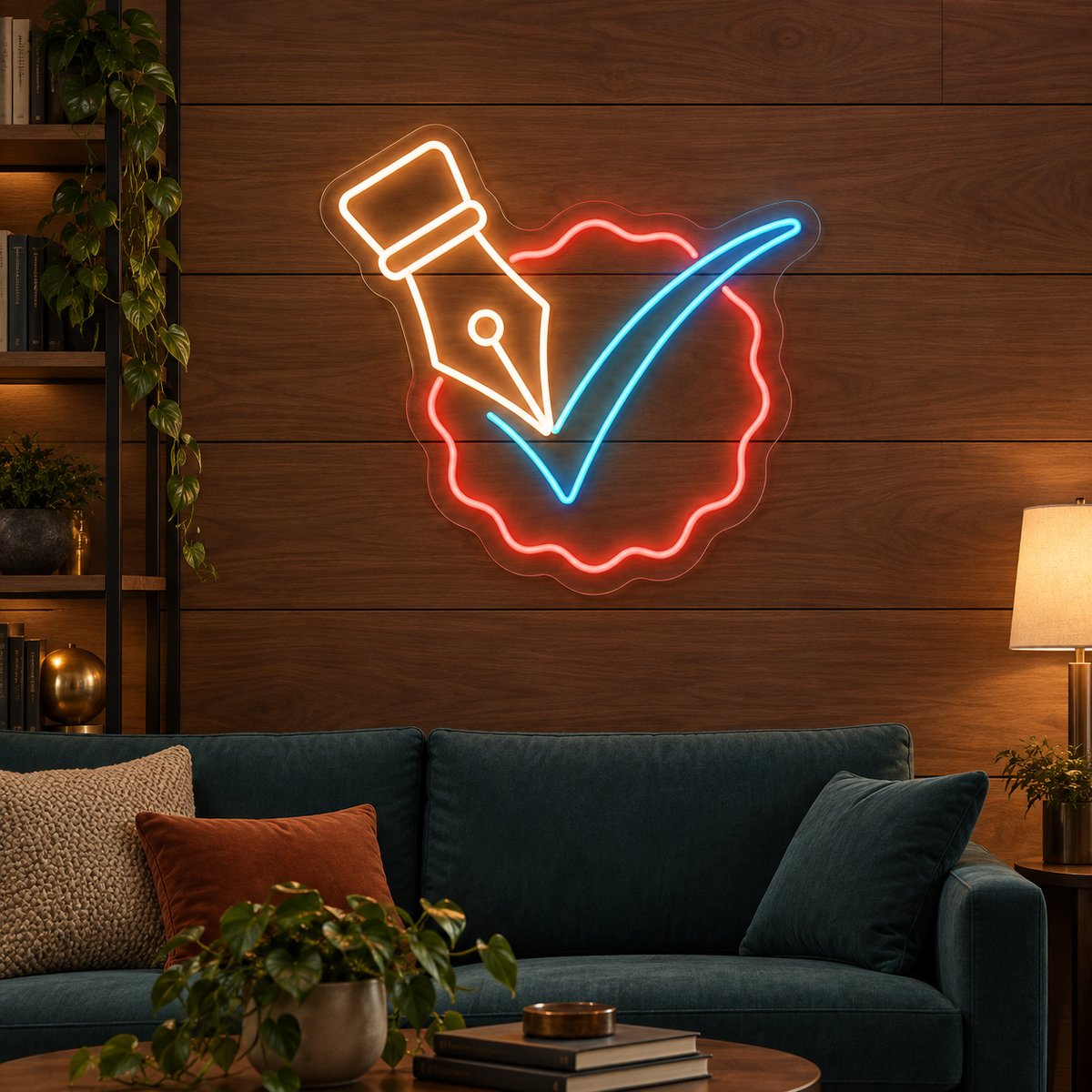 Fountain Pen & Checkmark LED Neon Sign for Notary Offices - interior setting