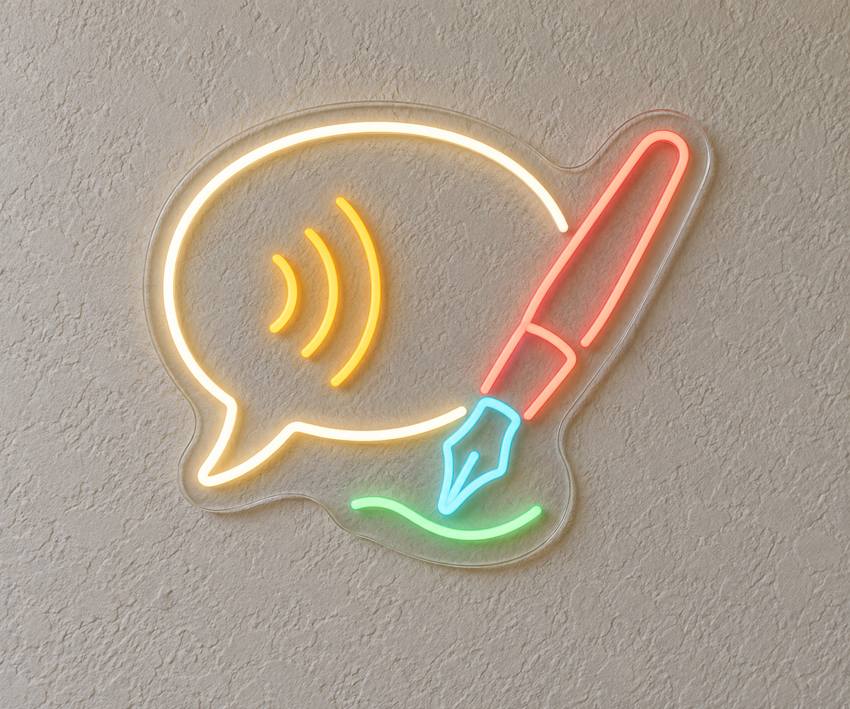 Write, Speak, Connect LED Neon Sign for Language Schools - design reference