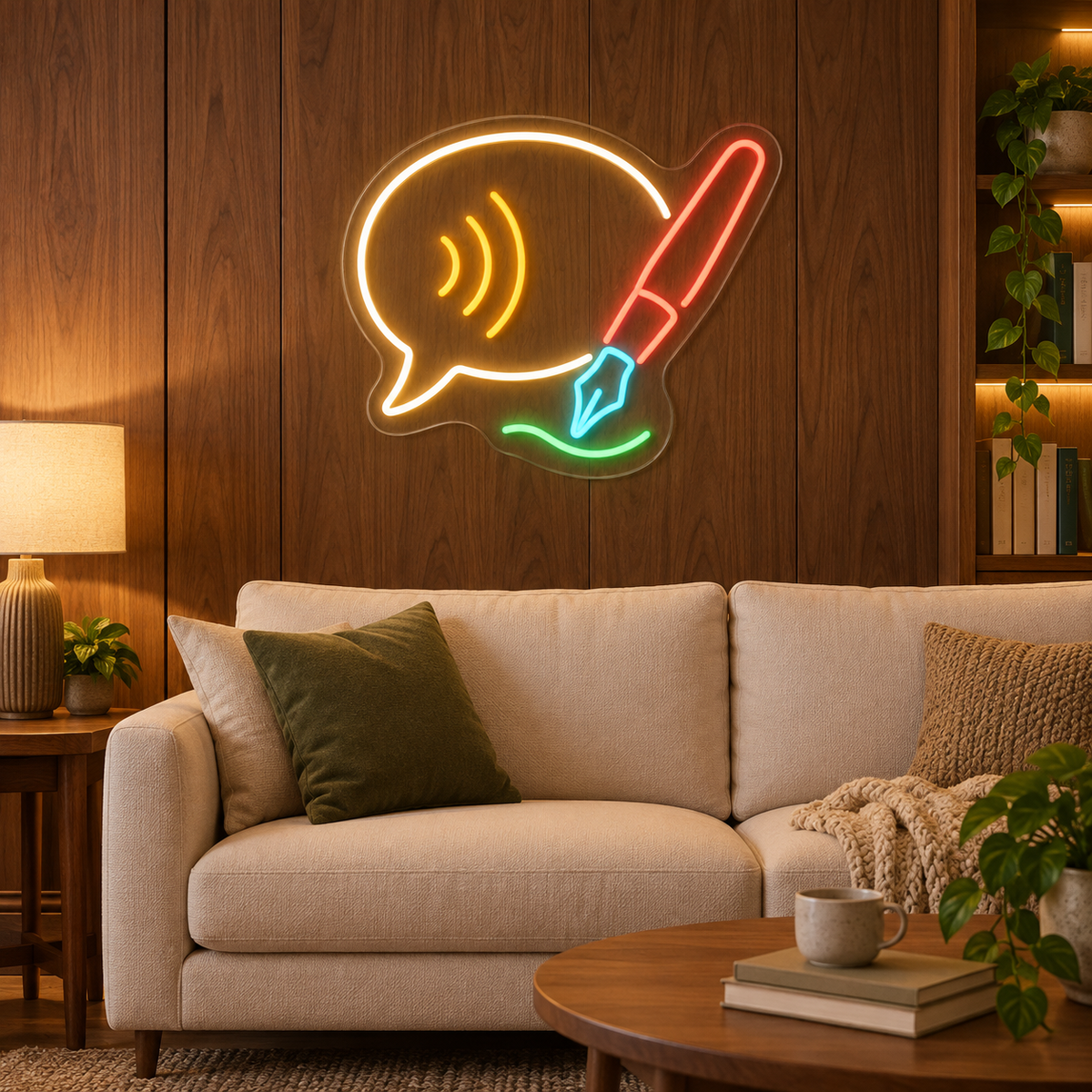 Write, Speak, Connect LED Neon Sign for Language Schools - interior setting