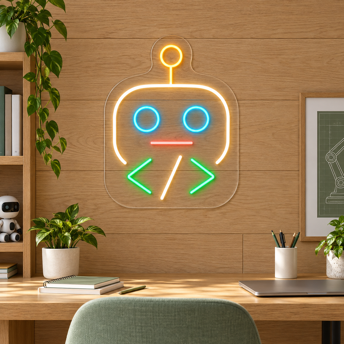Friendly Coding Robot LED Neon Sign for Coding Schools - interior setting