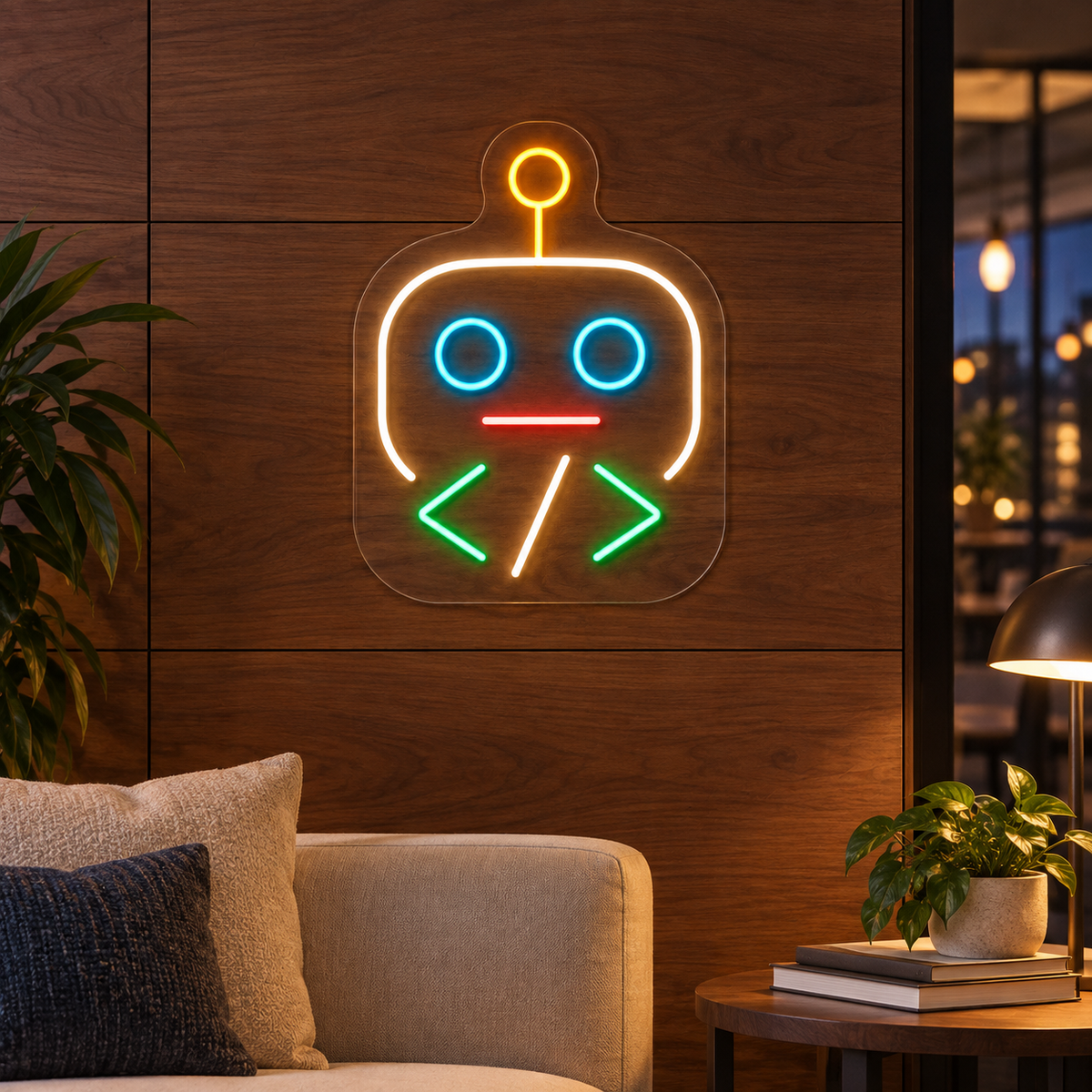 Friendly Coding Robot LED Neon Sign for Coding Schools - interior setting