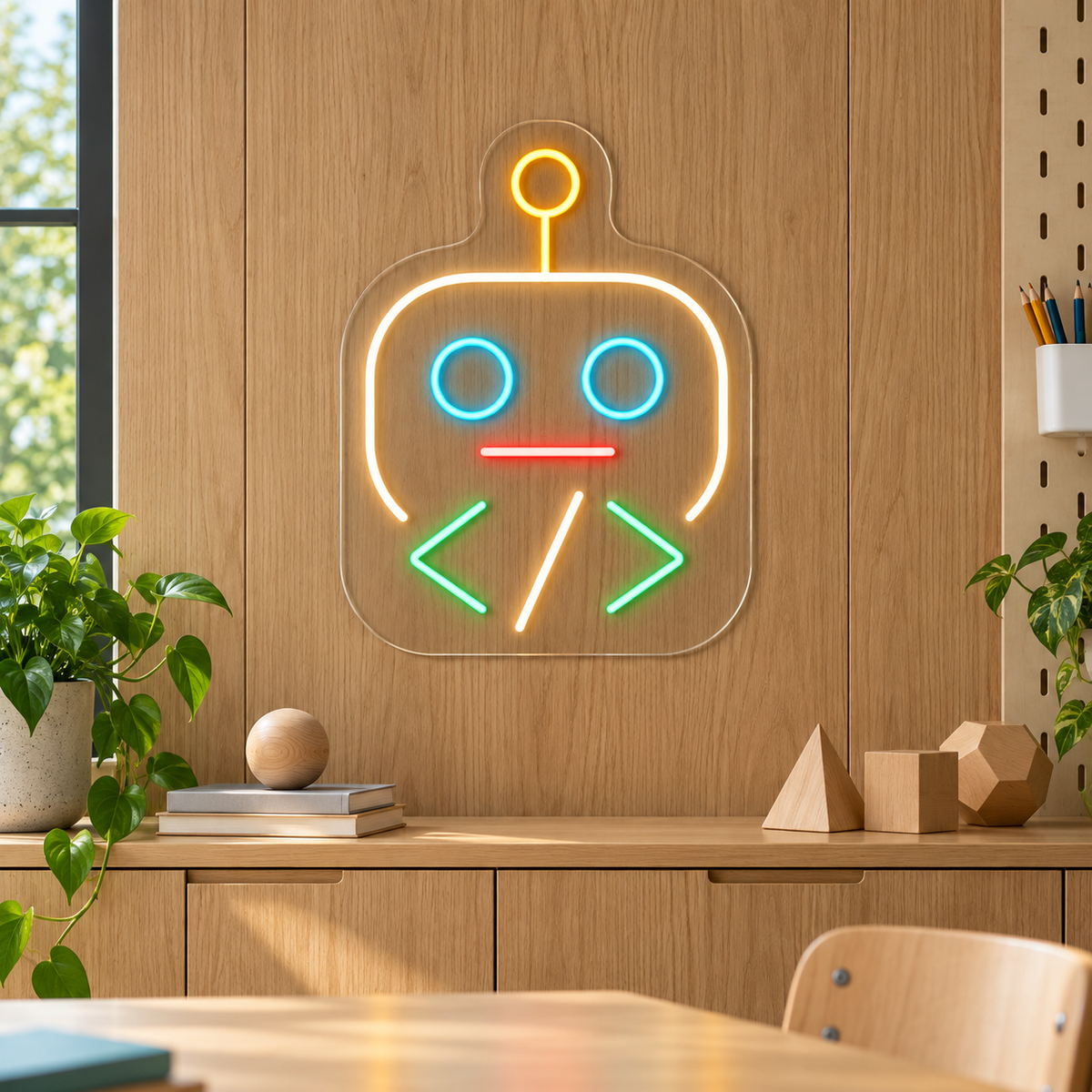 Friendly Coding Robot LED Neon Sign for Coding Schools - interior setting