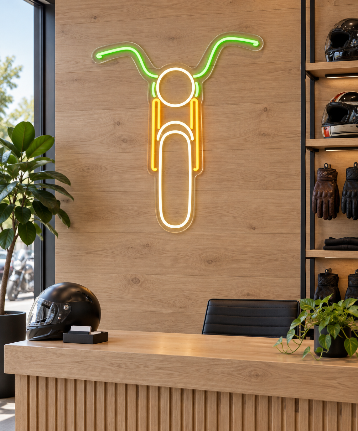 Front View Motorcycle LED Neon Sign for Riders' Rooms - interior setting