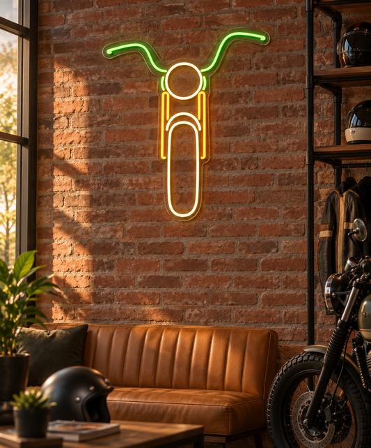 Front View Motorcycle LED Neon Sign for Riders' Rooms - interior setting