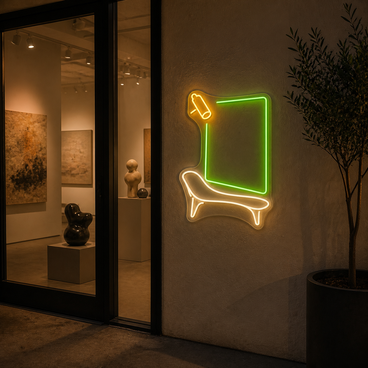 Gallery Frame and Bench LED Neon Sign for Gallery Interiors - interior setting