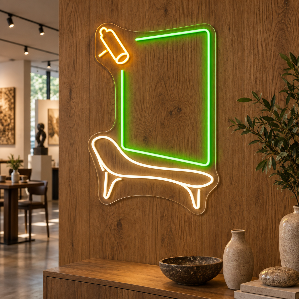 Gallery Frame and Bench LED Neon Sign for Gallery Interiors - interior setting