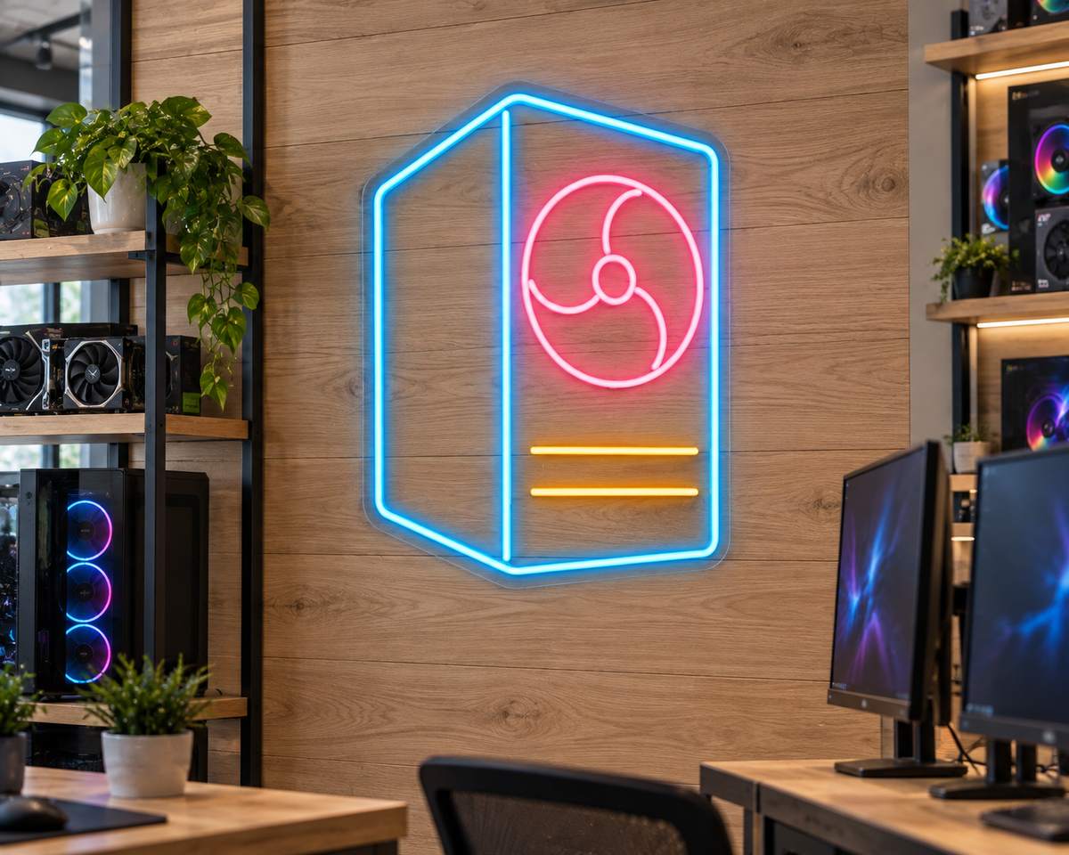 Gaming PC Tower LED Neon Sign for Gaming Setups - interior setting