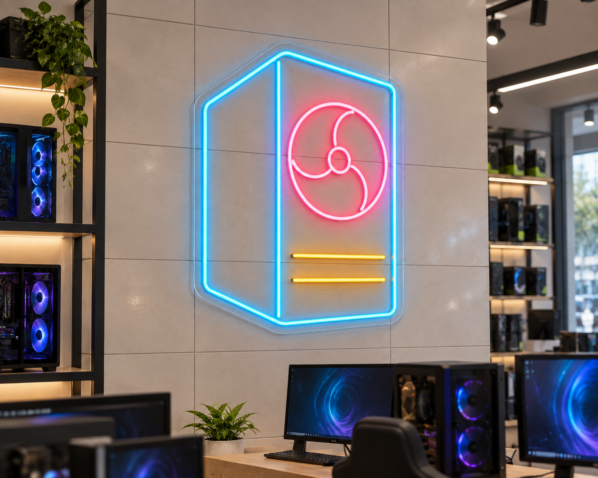 Gaming PC Tower LED Neon Sign for Gaming Setups - interior setting