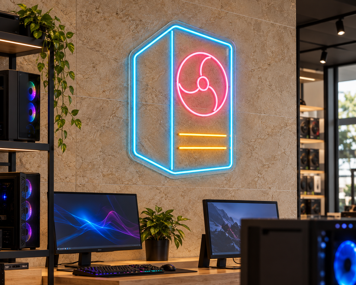 Gaming PC Tower LED Neon Sign for Gaming Setups - interior setting
