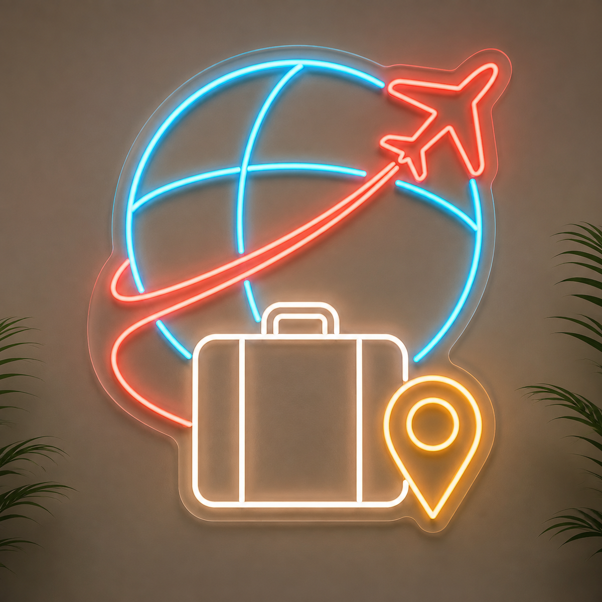 Globe & Airplane LED Neon Sign for Travel Agencies - design reference