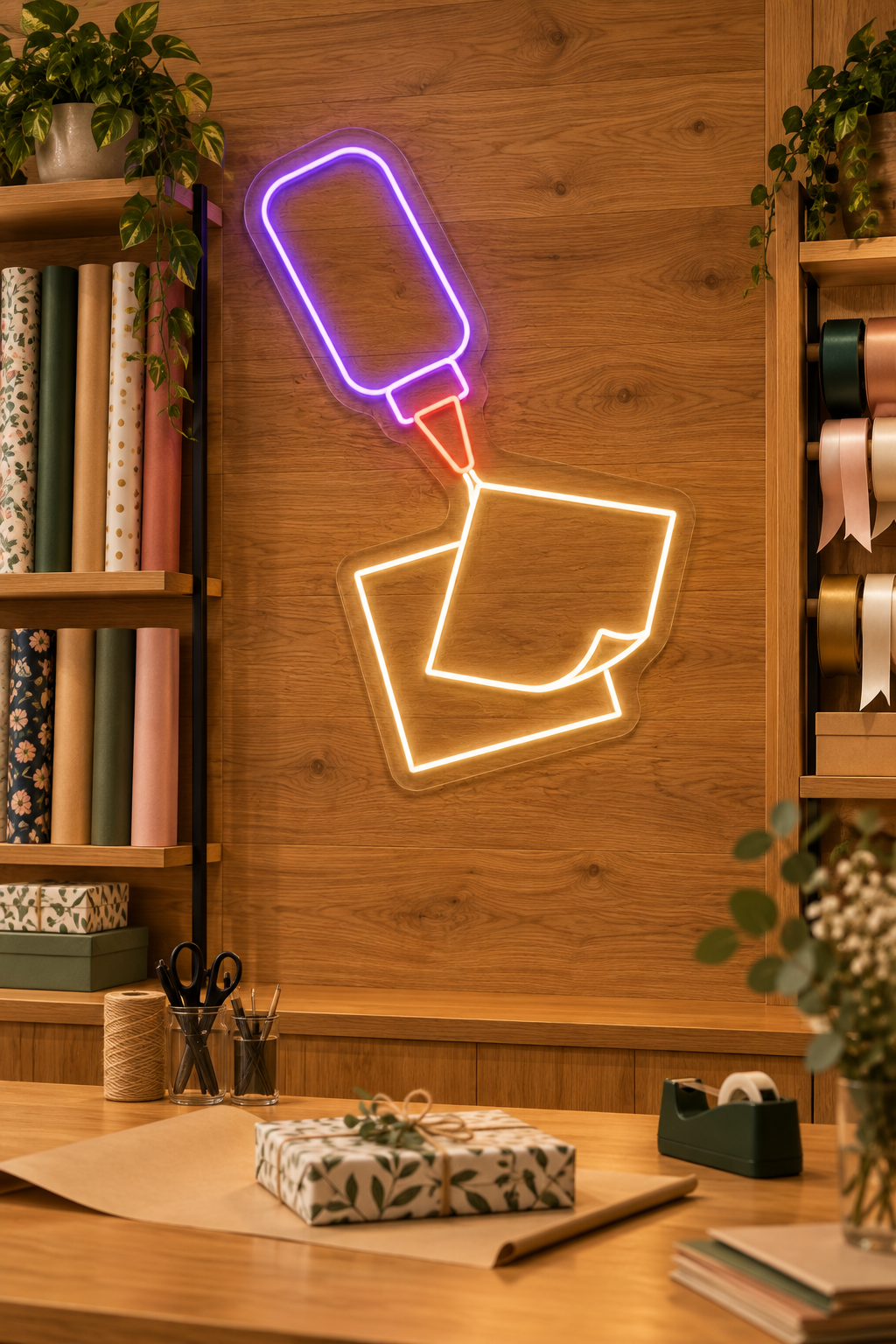 Glue Bottle and Paper LED Neon Sign for Craft Corners - interior setting