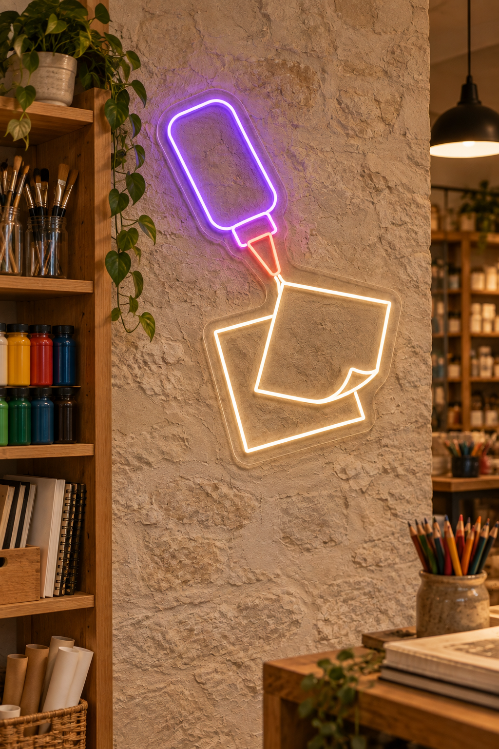 Glue Bottle and Paper LED Neon Sign for Craft Corners - interior setting
