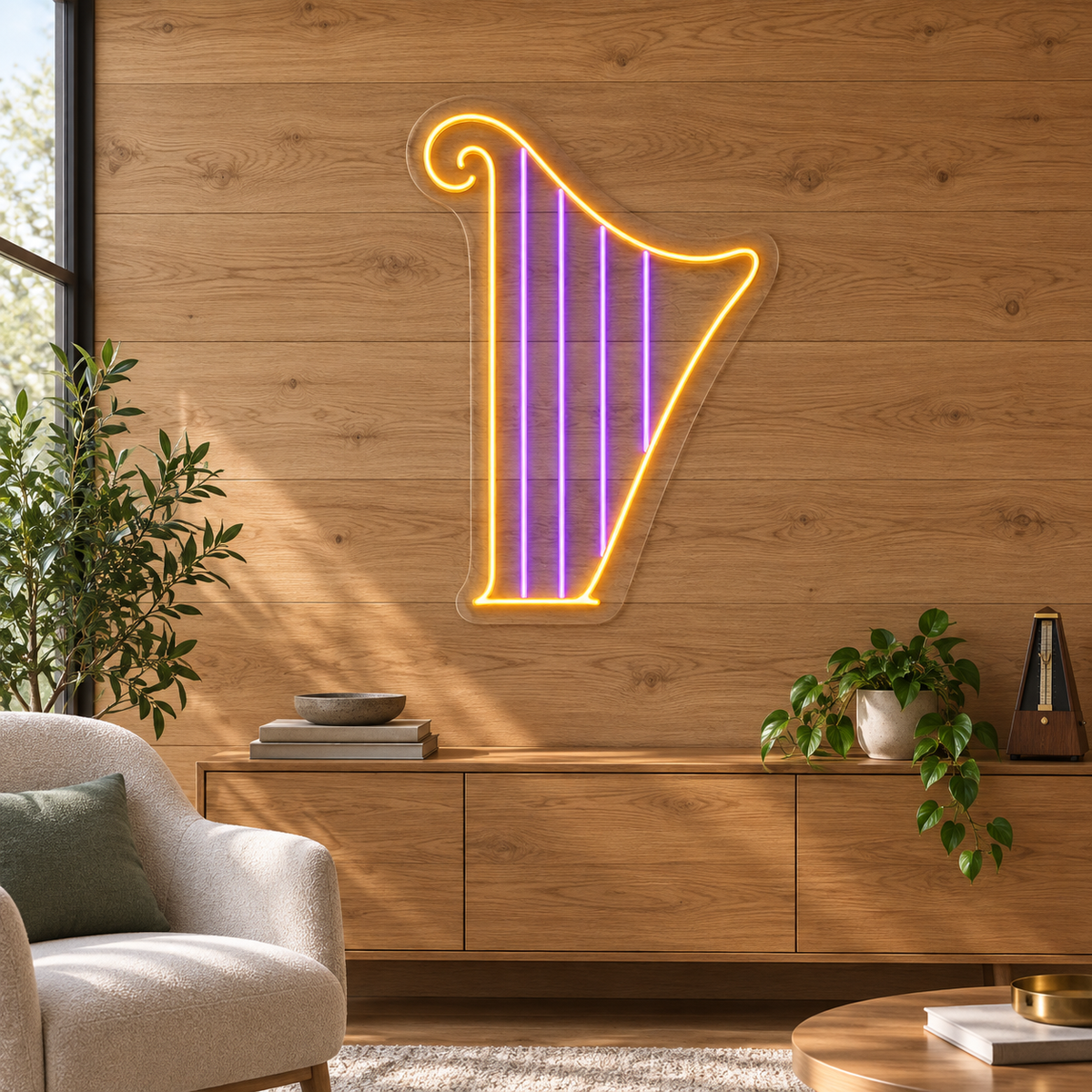 Harp & Strings LED Neon Sign for Concert Halls - interior setting