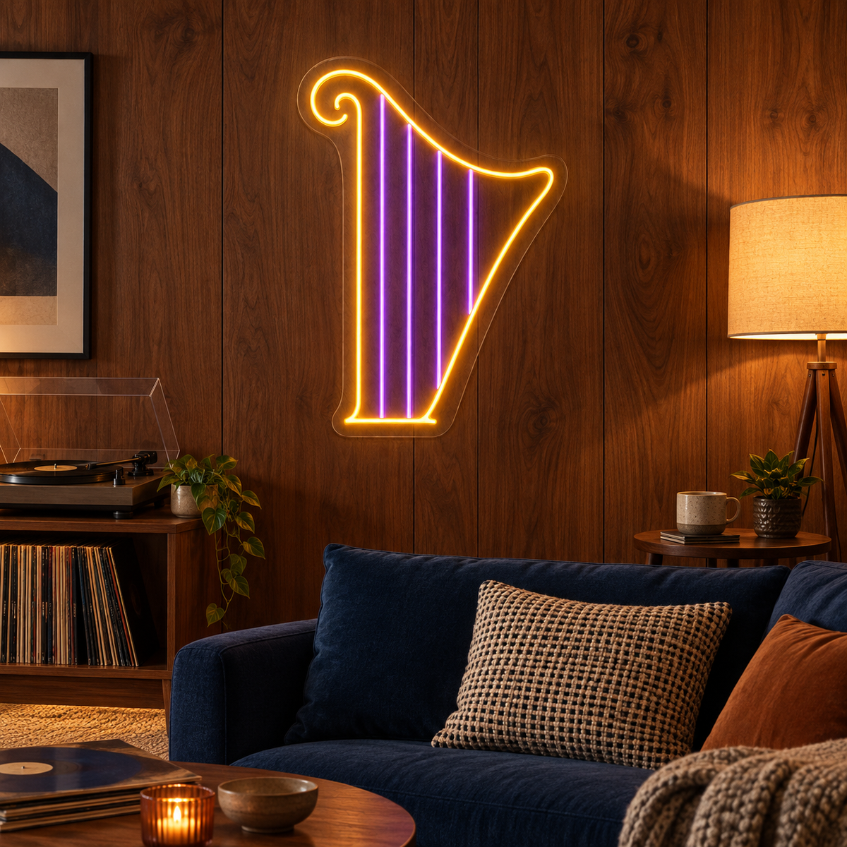 Harp & Strings LED Neon Sign for Concert Halls - interior setting