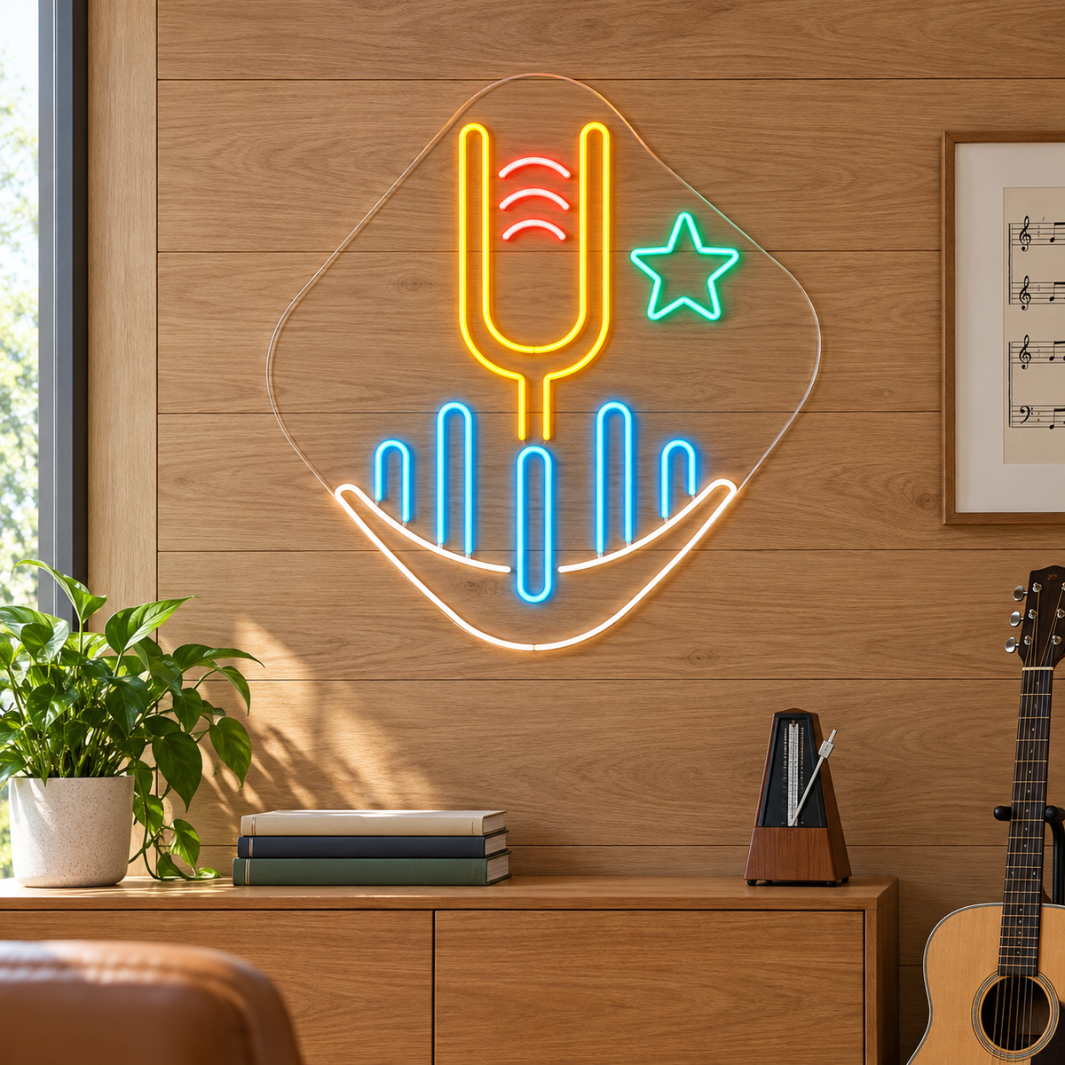 Tuning Fork & Star LED Neon Sign for Vocal Studios - interior setting