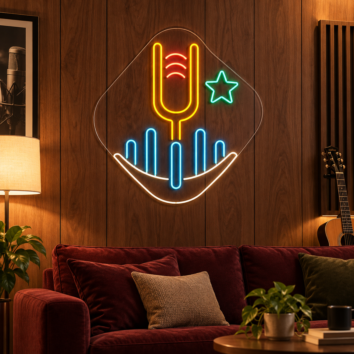 Tuning Fork & Star LED Neon Sign for Vocal Studios - interior setting