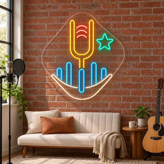 Tuning Fork & Star LED Neon Sign for Vocal Studios - interior setting