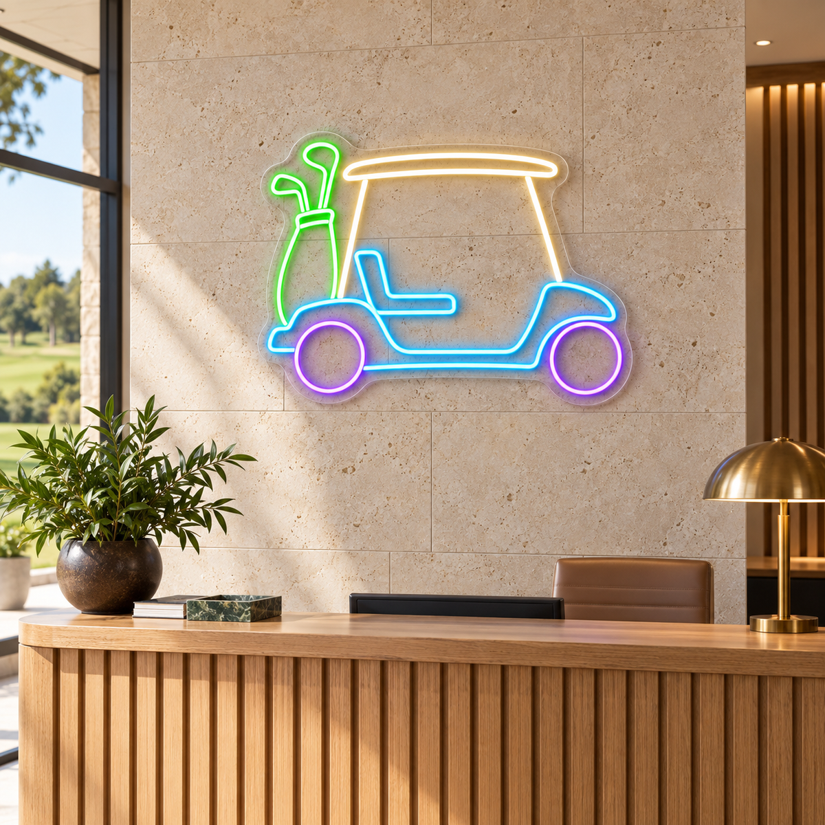 Golf Cart & Club Bag LED Neon Sign for Golf Pro Shops - interior setting