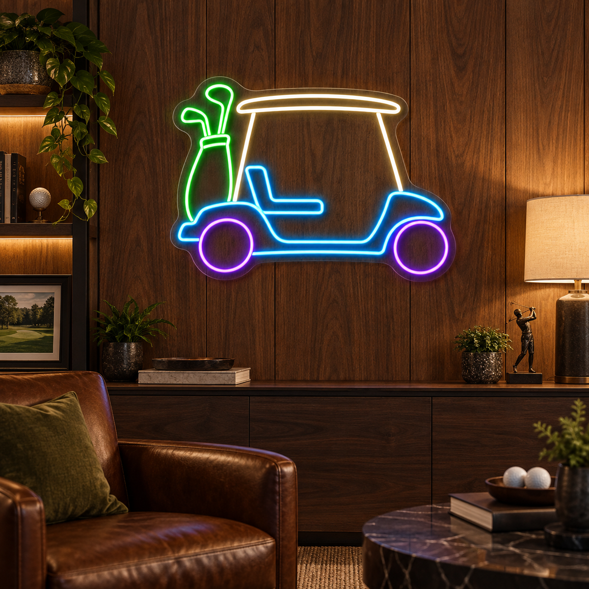 Golf Cart & Club Bag LED Neon Sign for Golf Pro Shops - interior setting