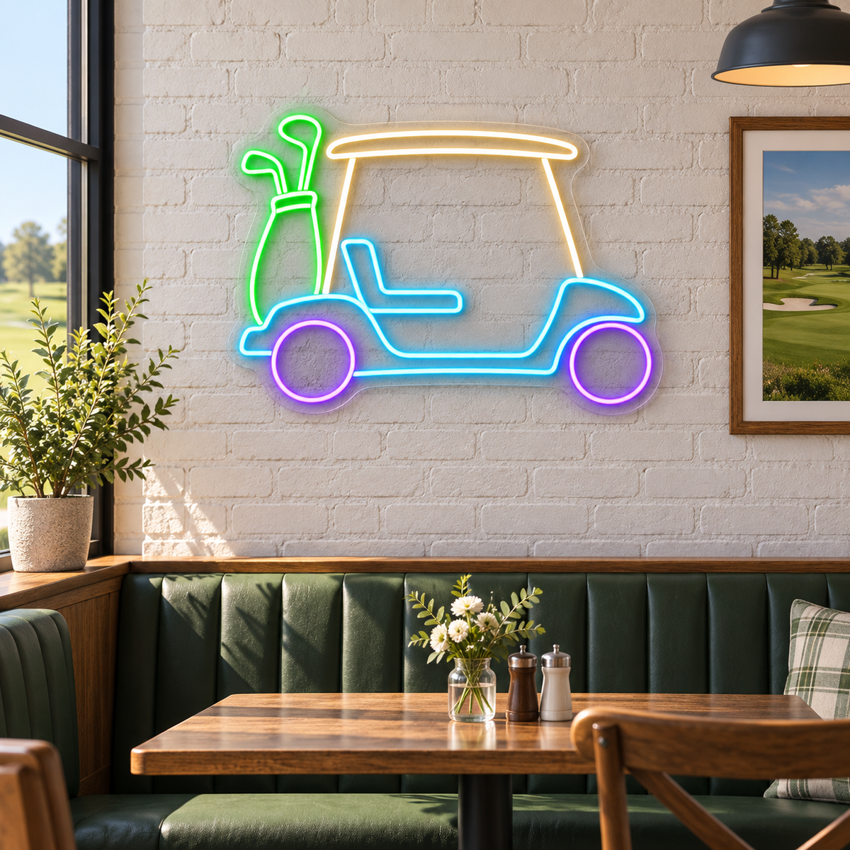 Golf Cart & Club Bag LED Neon Sign for Golf Pro Shops - interior setting