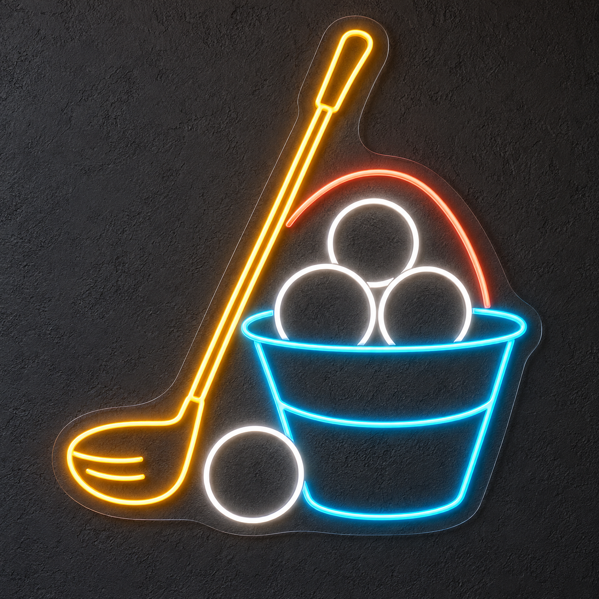 Golf Club & Ball Bucket LED Neon Sign for Driving Ranges - design reference