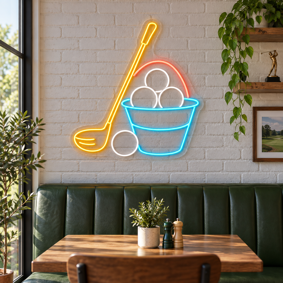 Golf Club & Ball Bucket LED Neon Sign for Driving Ranges - interior setting